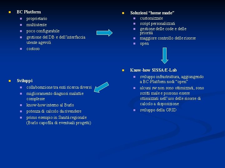 n n BC Platform n proprietario n multiutente n poco configurabile n gestione del