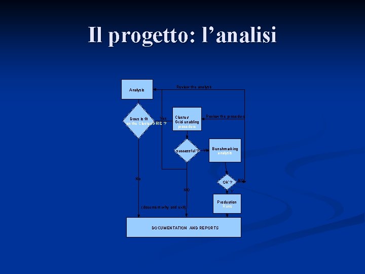 Il progetto: l’analisi Review the analysis Analysis Yes Does is fit on the Cluster/GRID