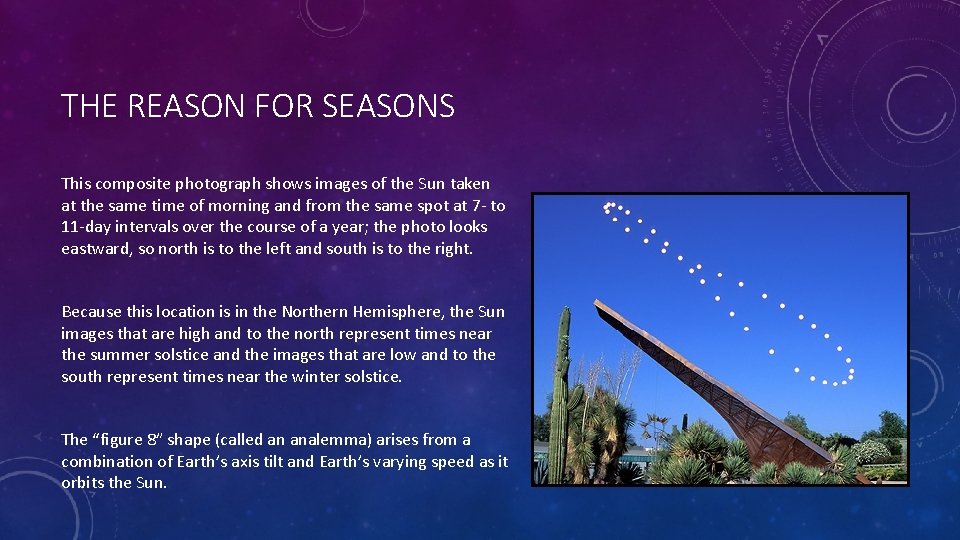 THE REASON FOR SEASONS This composite photograph shows images of the Sun taken at