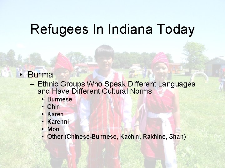 Refugees In Indiana Today • Burma – Ethnic Groups Who Speak Different Languages and