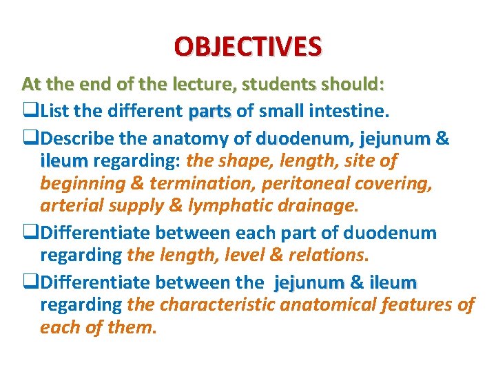 OBJECTIVES At the end of the lecture, students should: q. List the different parts