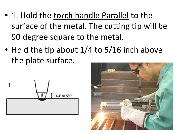  • 1. Hold the torch handle Parallel to the surface of the metal.