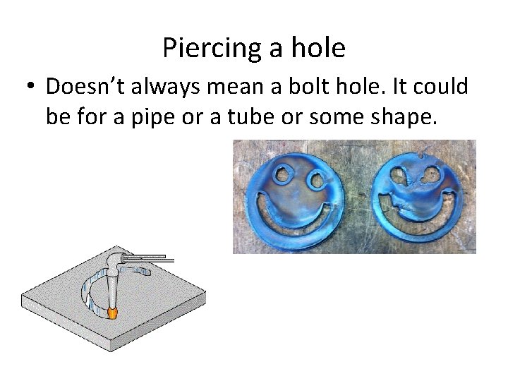 Piercing a hole • Doesn’t always mean a bolt hole. It could be for