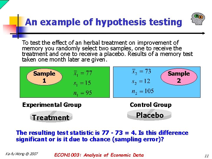 An example of hypothesis testing To test the effect of an herbal treatment on