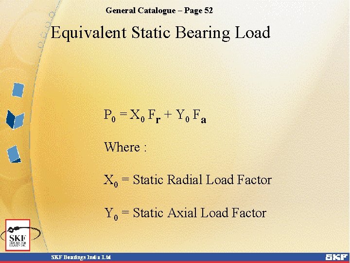 General Catalogue – Page 52 Equivalent Static Bearing Load P 0 = X 0