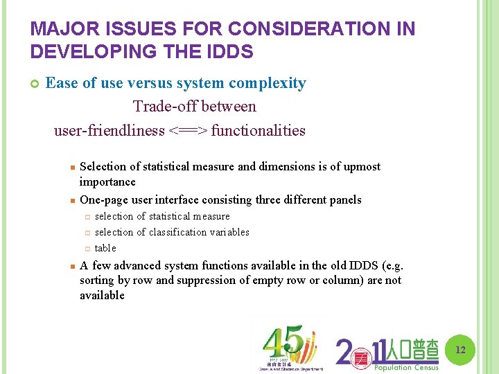 MAJOR ISSUES FOR CONSIDERATION IN DEVELOPING THE IDDS Ease of use versus system complexity
