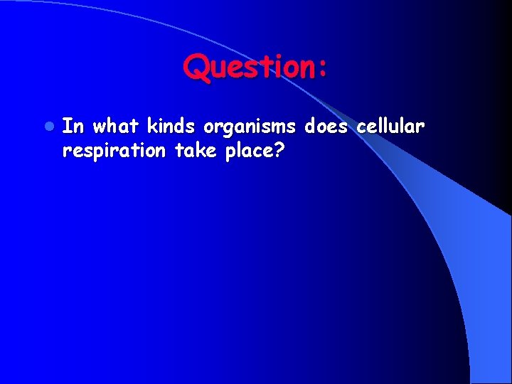 Question: l In what kinds organisms does cellular respiration take place? 