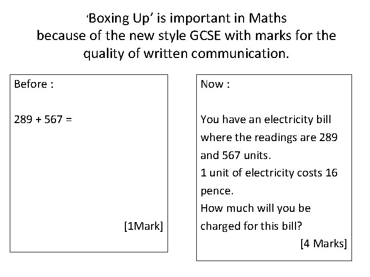 ‘Boxing Up’ is important in Maths because of the new style GCSE with marks