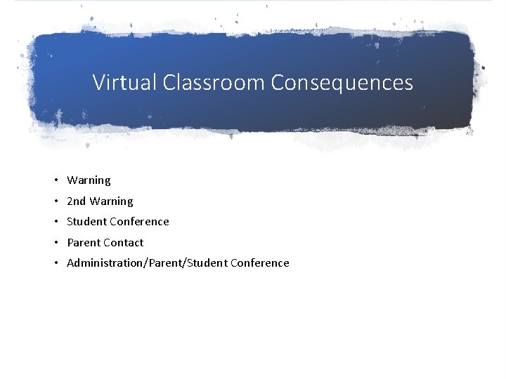 Virtual Classroom Consequences • Warning • 2 nd Warning • Student Conference • Parent