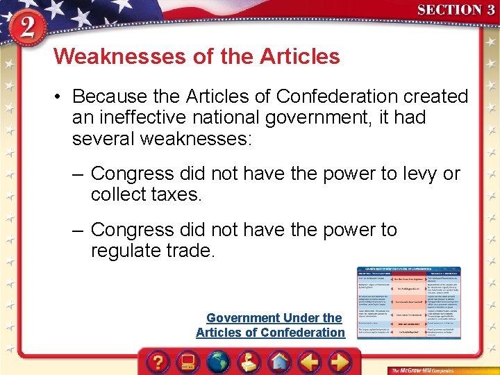Weaknesses of the Articles • Because the Articles of Confederation created an ineffective national