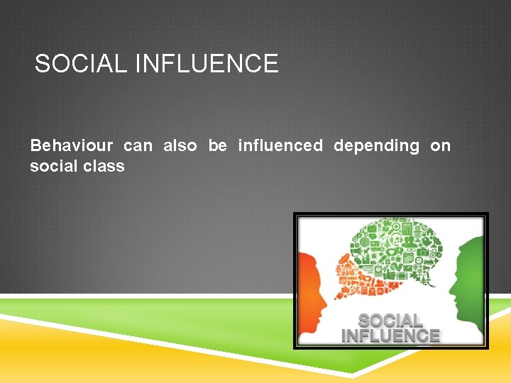 SOCIAL INFLUENCE Behaviour can also be influenced depending on social class SOCIAL INFLUENCE Behaviour can also be influenced depending on social class
