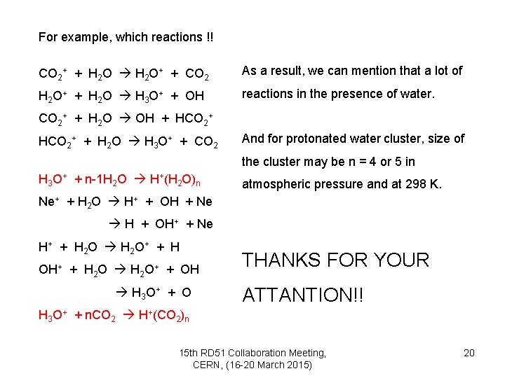 For example, which reactions !! CO 2+ + H 2 O+ + CO 2