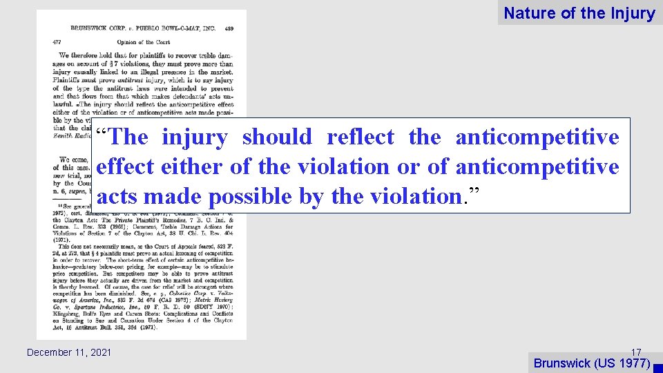 Nature of the Injury “The injury should reflect the anticompetitive effect either of the