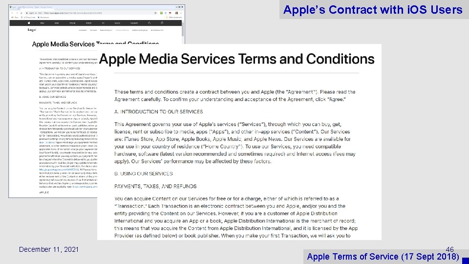 Apple’s Contract with i. OS Users December 11, 2021 46 Apple Terms of Service