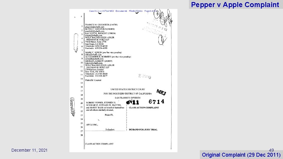 Pepper v Apple Complaint December 11, 2021 49 Original Complaint (29 Dec 2011) 