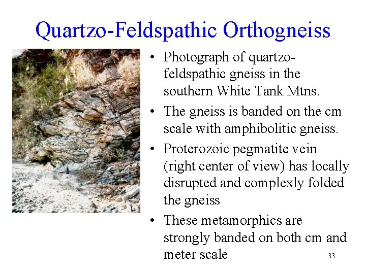 Quartzo-Feldspathic Orthogneiss • Photograph of quartzofeldspathic gneiss in the southern White Tank Mtns. •