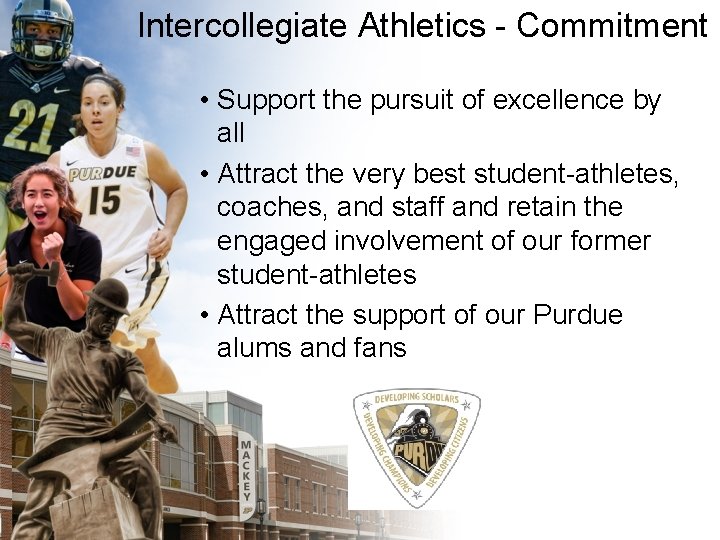 Intercollegiate Athletics - Commitment • Support the pursuit of excellence by all • Attract