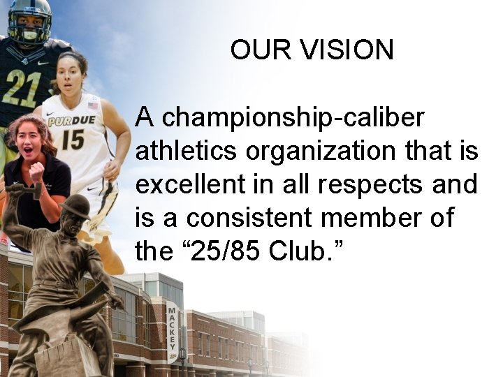 OUR VISION A championship-caliber athletics organization that is excellent in all respects and is