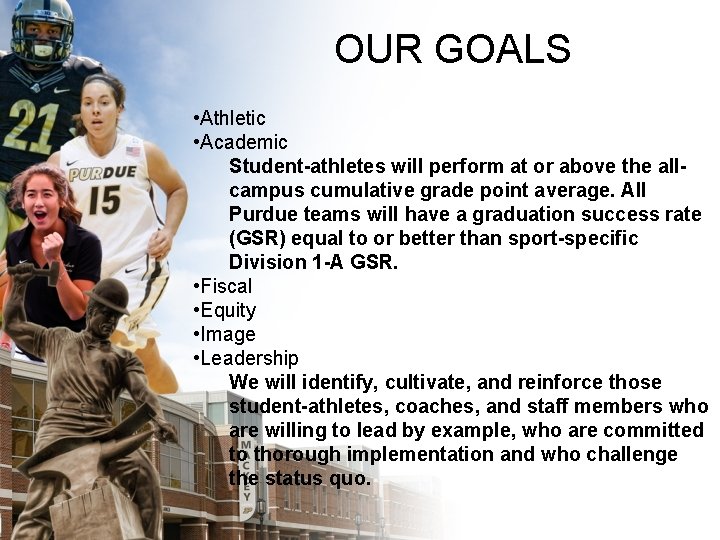 OUR GOALS • Athletic • Academic Student-athletes will perform at or above the allcampus