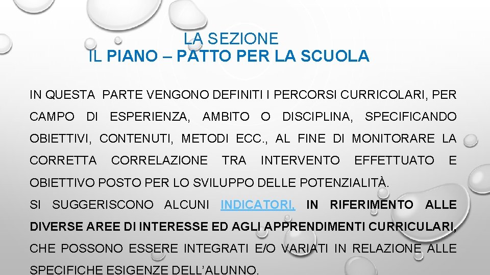 LA SEZIONE IL PIANO – PATTO PER LA SCUOLA IN QUESTA PARTE VENGONO DEFINITI