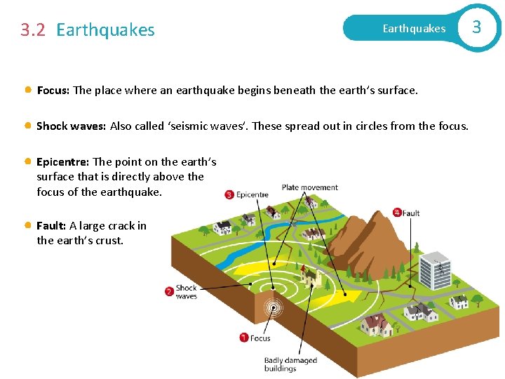 3. 2 Earthquakes Focus: The place where an earthquake begins beneath the earth’s surface.