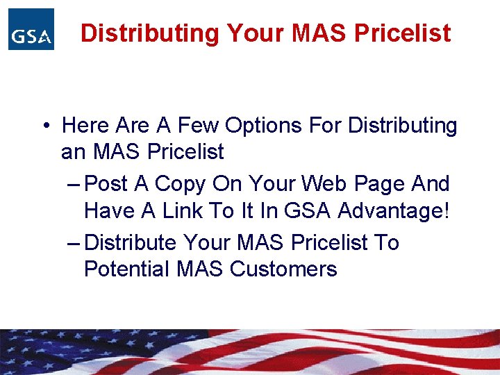 Distributing Your MAS Pricelist • Here A Few Options For Distributing an MAS Pricelist