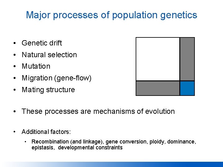 Major processes of population genetics • Genetic drift • Natural selection • Mutation •