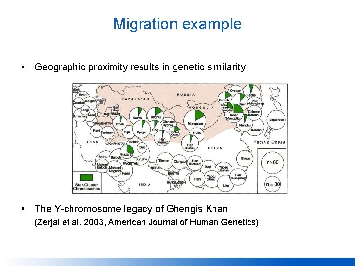Migration example • Geographic proximity results in genetic similarity • The Y-chromosome legacy of
