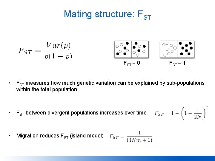 Mating structure: FST = 0 FST = 1 • FST measures how much genetic