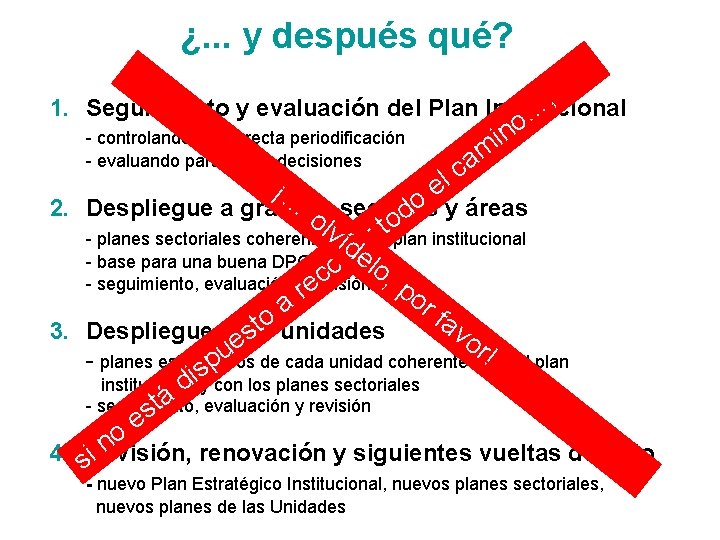 ¿. . . y después qué? , 1. Seguimiento y evaluación del Plan Institucional