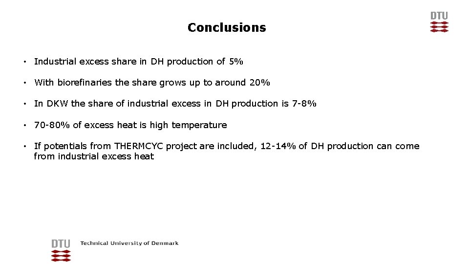 Conclusions • Industrial excess share in DH production of 5% • With biorefinaries the