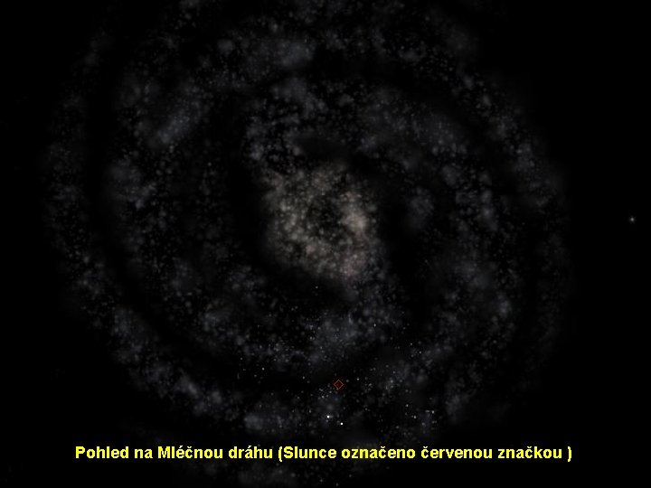 Pohled na Mléčnou dráhu (Slunce označeno červenou značkou ) 