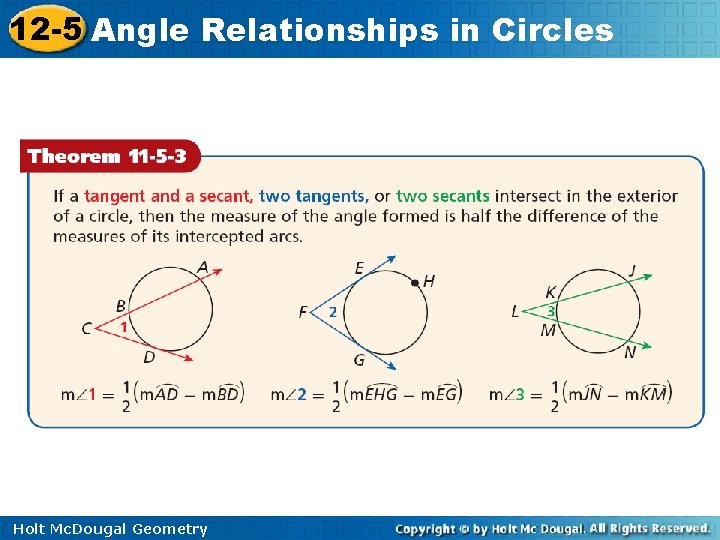 12 -5 Angle Relationships in Circles Holt Mc. Dougal Geometry 