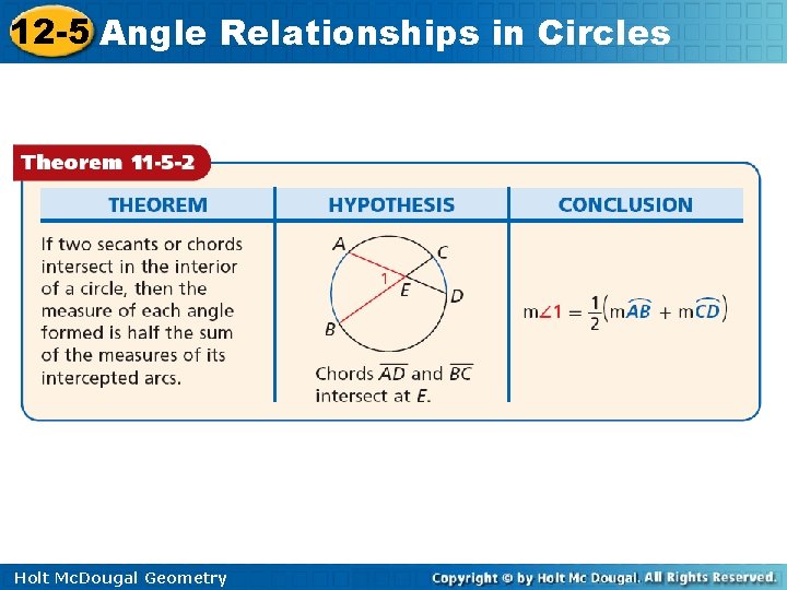 12 -5 Angle Relationships in Circles Holt Mc. Dougal Geometry 