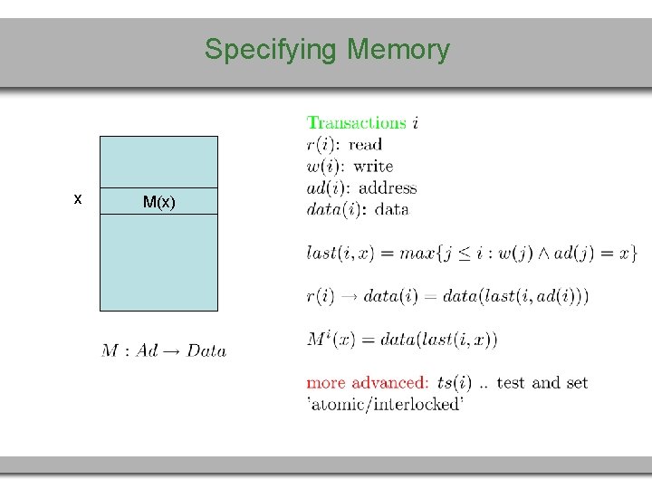 Specifying Memory x M(x) 