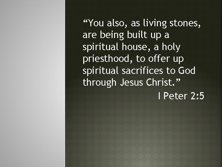 “You also, as living stones, are being built up a spiritual house, a holy