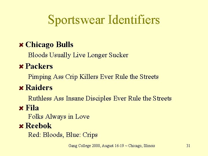 Sportswear Identifiers Chicago Bulls Bloods Usually Live Longer Sucker Packers Pimping Ass Crip Killers