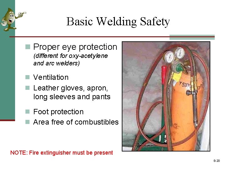 Basic Welding Safety n Proper eye protection (different for oxy-acetylene and arc welders) n