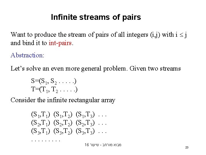 Infinite streams of pairs Want to produce the stream of pairs of all integers