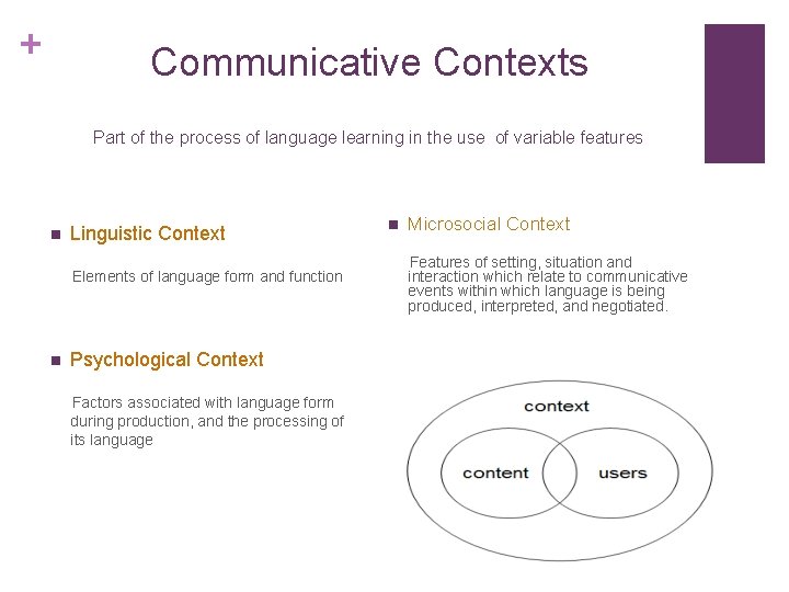 + Communicative Contexts Part of the process of language learning in the use of + Communicative Contexts Part of the process of language learning in the use of