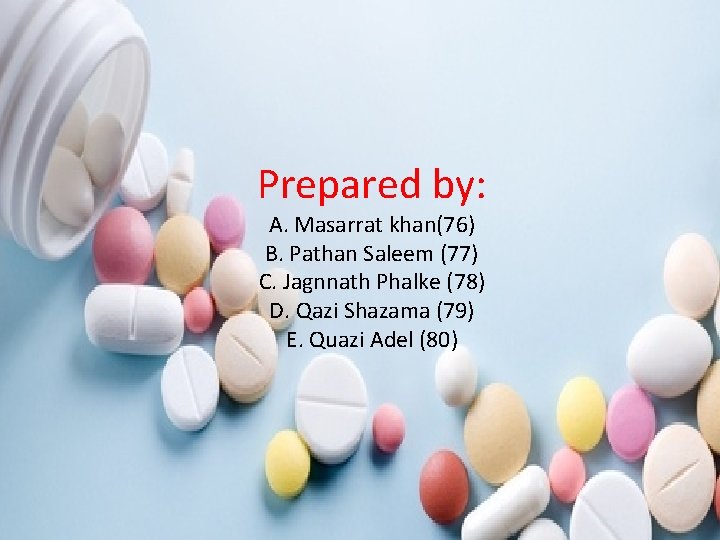 Prepared by: A. Masarrat khan(76) B. Pathan Saleem (77) C. Jagnnath Phalke (78) D.