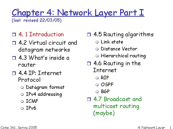 Chapter 4 Network Layer Part I last revised