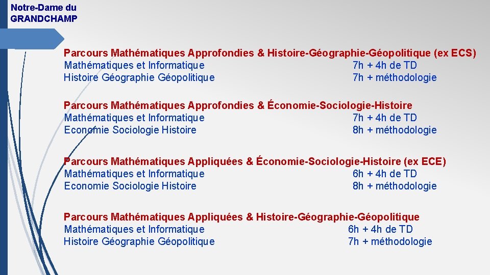 Notre-Dame du GRANDCHAMP Parcours Mathématiques Approfondies & Histoire-Géographie-Géopolitique (ex ECS) Mathématiques et Informatique 7