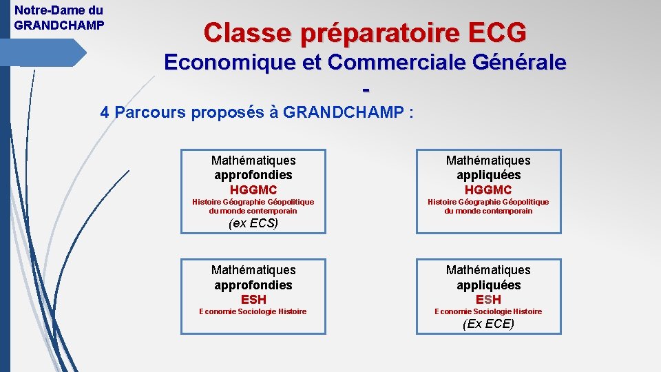 Notre-Dame du GRANDCHAMP Classe préparatoire ECG Economique et Commerciale Générale - 4 Parcours proposés