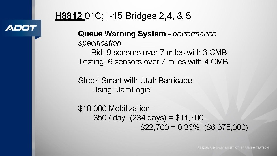 H 8812 01 C; I-15 Bridges 2, 4, & 5 Queue Warning System -