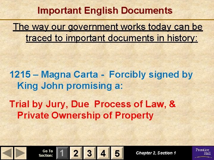 Important English Documents The way our government works today can be traced to important