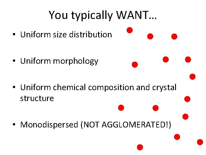 You typically WANT… • Uniform size distribution • Uniform morphology • Uniform chemical composition