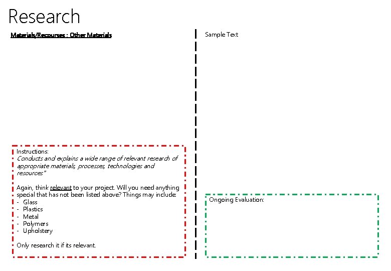 Research Materials/Recourses : Other Materials Sample Text Instructions: Conducts and explains a wide range