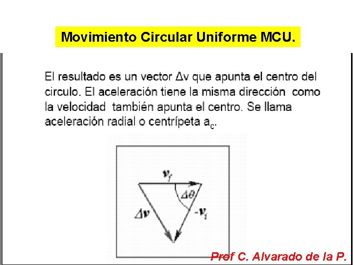 Movimiento Circular Uniforme MCU. Prof C. Alvarado de la P. 