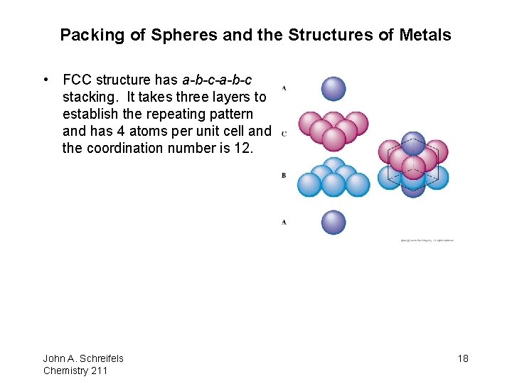 Packing of Spheres and the Structures of Metals • FCC structure has a-b-c-a-b-c stacking.